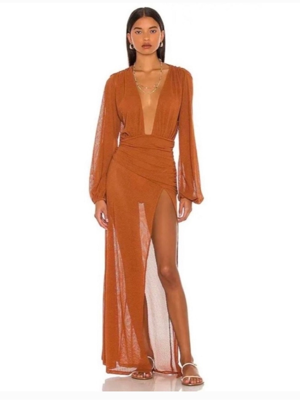 Camila Coelho Kimber Mesh Maxi Dress Cover Up orange size XS